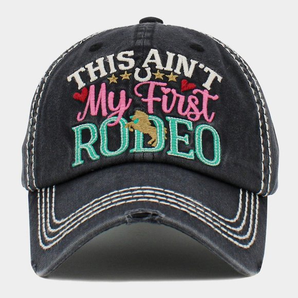 THIS AIN'T MY FIRST RODEO DISTRESSED DENIM BASEBALL CAP, EQUESTRIAN CAP - Picture 2 of 3